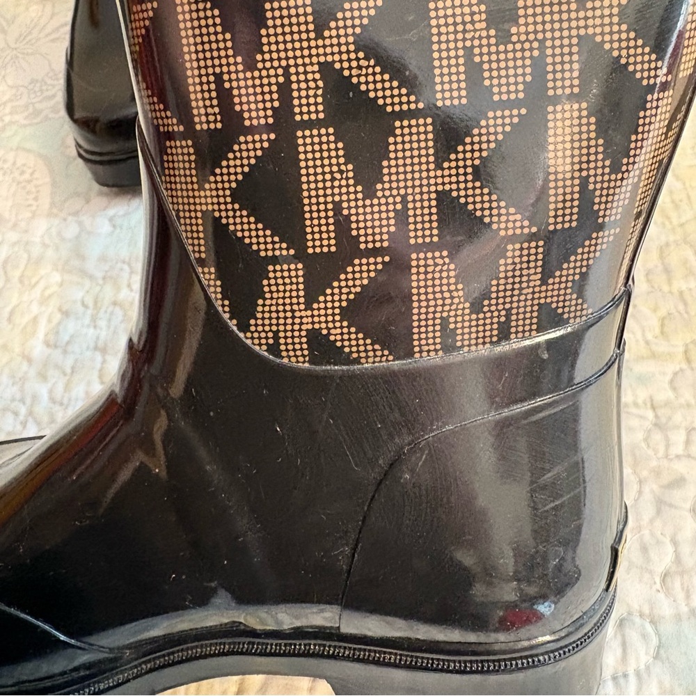 Michael Kors MK Logo Black and Brown Mid-Calf Rain Boots - Picture 8 of 8